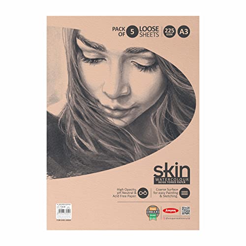 Image of Anupam Skin Watercolour Beige Toned Paper - Acid Free - Cold Press Paper - 5 Loose Sheet - 225 GSM - A3