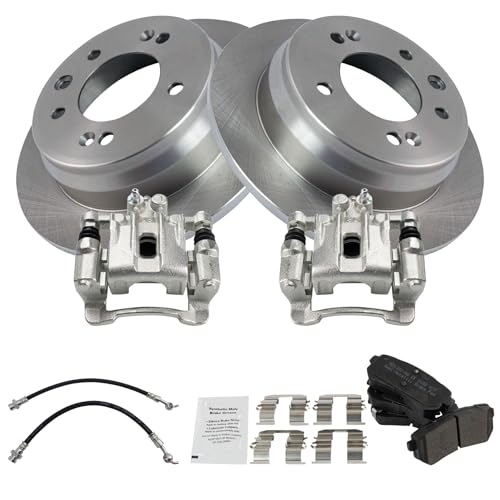 Image of TRQ Rear Brake Pad and Rotor Set Semi Metallic Calipers Compatible with 2010-2015 Hyundai Tucson 2011-2016 Kia Sportage