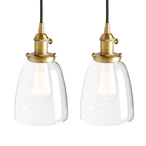 Pathson, Set mit 2 industriellen Vintage-Edison-Chrom-Hängelampen, Deckenleuchten-Halterung mit Klarglas-Lampenschirm, für Loft, Bar, Küche Antik antik Cover