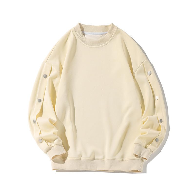 Mens Sweatshirt Loose Plus Size Crewneck Pullover Fashion Button Long Sleeve Design Teen Boy High Street Sweatshirt