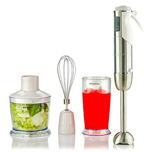 Ovente Immersion Hand Blender Set with 6 Speeds Control and 3 Premium Attachments