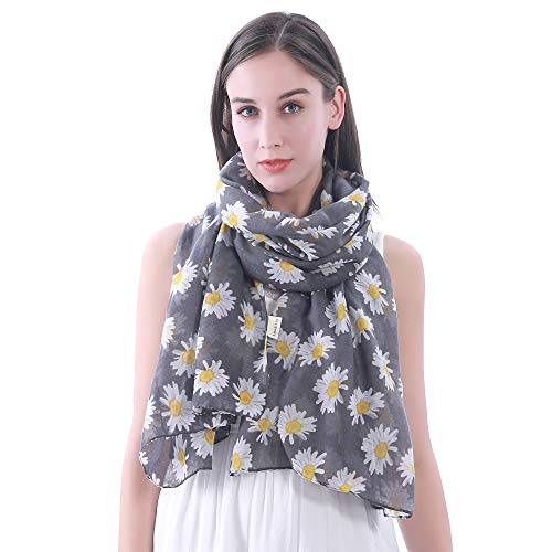 Lina & Lily Damen Schal Tuch mit Gänseblümchen Blumenmuster (Grau) Cover