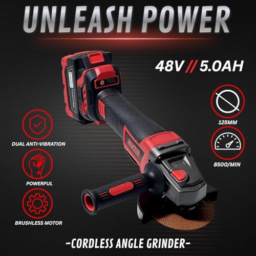 Image of RUTH Cordless Power Tool Combo Kit, 4-Tool Brushless Set: 10mm Drill, Angle Grinder, 1 /2 inch Impact Wrench, Rotary Hammer | 4x5.0Ah Lithium Batteries & Fast Charger