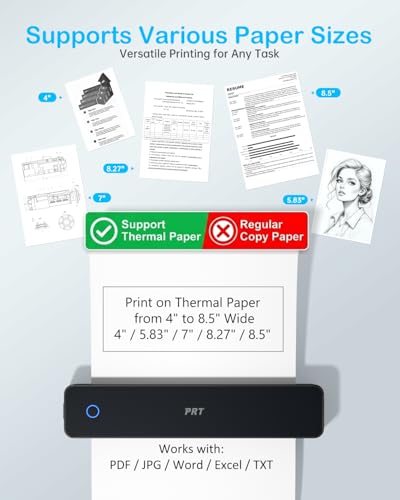 Image of PRT MT610 Inkless Portable Printer Wireless Thermal Mobile Printers with Carry Case & 200 Sheets Paper, Supports 8.5 inchx11 inch US Letter & A4, Bluetooth Travel Printer for Laptop, iOS & Android, Black