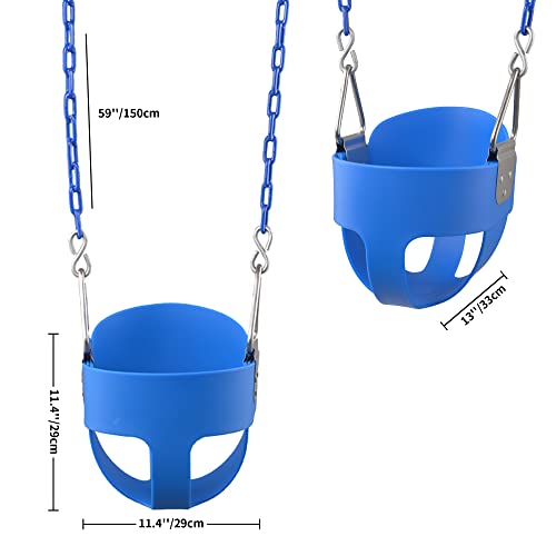 KINSPORY Toddler Swing, 59" Coated Heavy-Duty Iron Chains Baby Swing Outdoor, High Back Full Bucket Infant Seat with Tree Straps for Swing Sets Backyard Outdoor Indoor (Blue)