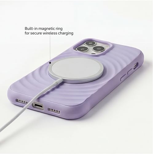 Image of amazon basics Shockproof Case for iPhone 15 Pro | Ripple Pattern | Camera Protection | Protective Cover with Enhanced Grip & Wireless Charging Support - Light Purple