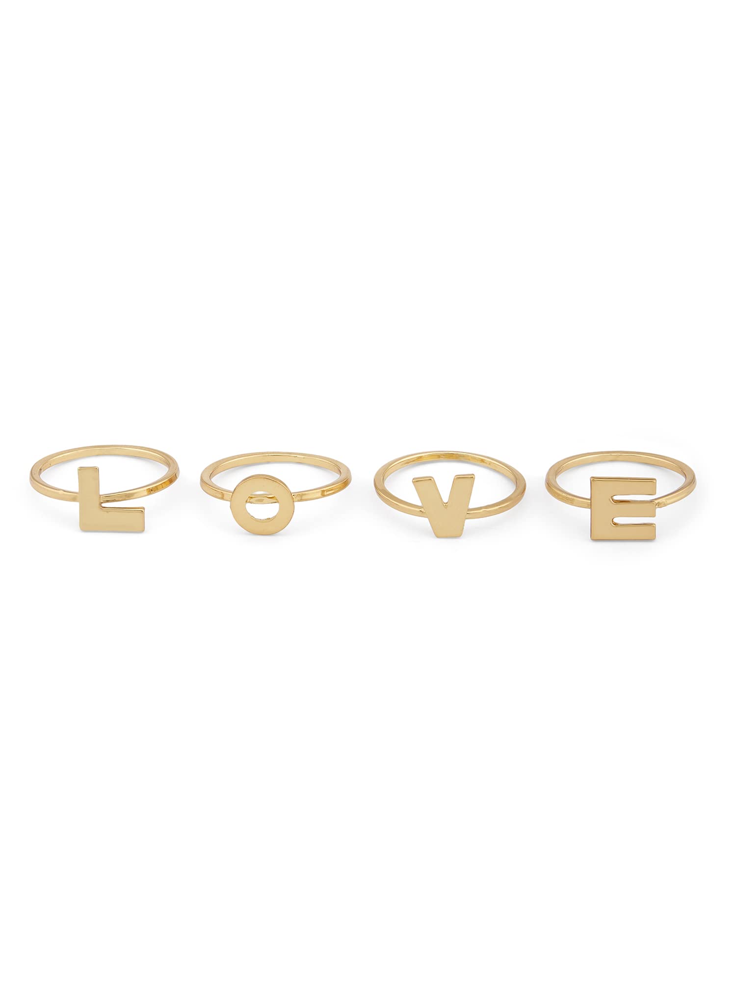 Set of 4 Gold Tone LOVE Contemporary Rings For Women-ZPFK13733
