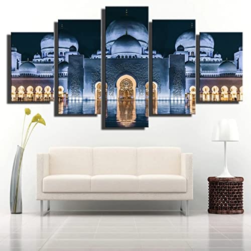 ZIORO Abstract Wall Art Print 5-delige canvas kunst aan de muur abstracte moskee architectuur schilderij schilderij kunst aan de muur decor moderne decoratie （Frameless）