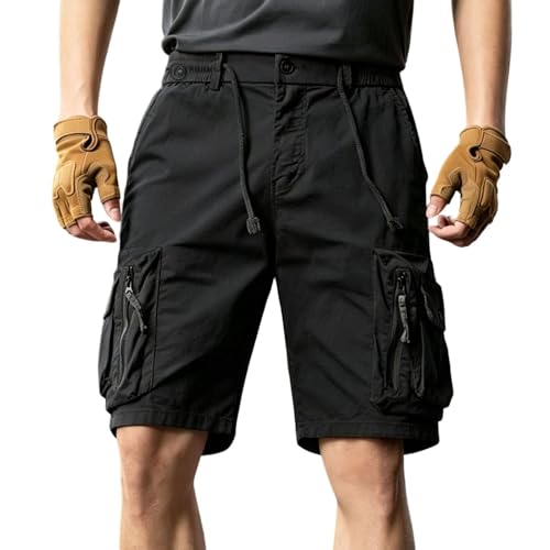 Short cargo pour homme en tissu léger avec cordon de serrage et multipoches