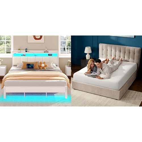 Rolanstar King Size Bed Frame with 6 Inch Gel Memory Foam Mattress LED Metal Platform Bed with USB