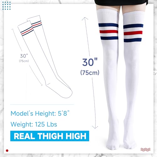 Image of Kayhoma Extra Long Cotton Stripe Thigh High Socks Over the Knee High Plus Size Stockings