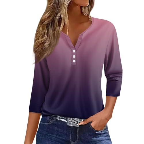 Camisetas Basicas Mujer Basica Elegantes Camisetas Manga Larga Mujer Estampada Verano Top Camiseta Cuello en V Ropa Mujer Talla Grande Tshirt Compra Online Púrpura XL