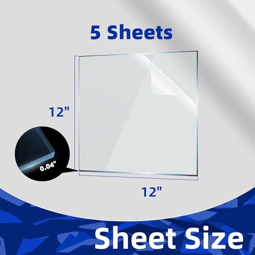 Image of 5-Pack of 12x12 inch x 0.04 inch PET Plexiglass Sheets, Transparent Clear Flexible Plastic Sheet Panels for Craft, Picture Frames, Sign Blank, DIY Display Project
