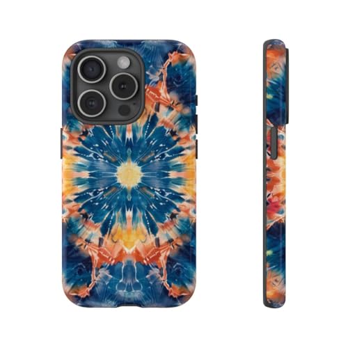 Coque iPhone 15 Pro motif mandala coloré bleu - Protection rigide