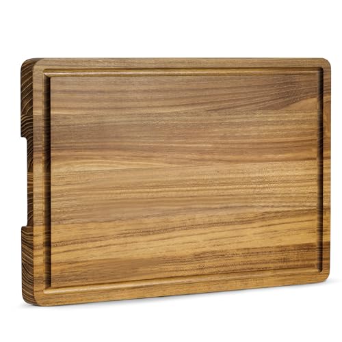 Tabla de cortar rectangular de madera de teca 40x28x2 cm miniatura 1