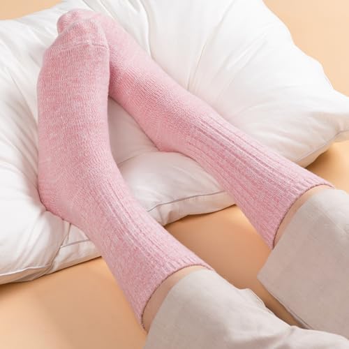 RockDove Women's Set Original Two-Tone Memory Foam Slipper (Size 7-8 US, Light Grey/Red) & 3-Pair Cashmere Knit Calf Warm Socks4