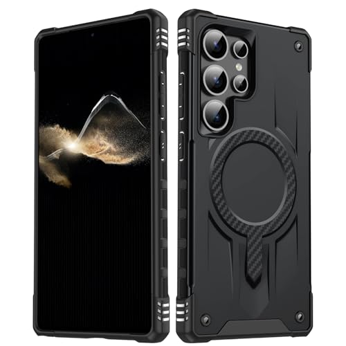 Image of Pirum for Samsung Galaxy S25 Ultra Case, Military Grade Drop Protection, Carbon Fiber Design, Shockproof, Supports Magnetic Charging Black