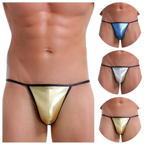 3 Pack Shiny Men's Thong - Dazzling,Metallic Sexy G-string Low rise & Fashionable Underwear