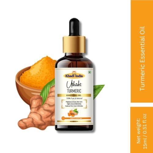 Image of Khadi Turmeric Essential Oil 15 ml | Pure & Natural | For Skin Care, Scars & Acne | Muscle Relaxation & Anti Aging | Face & Body Massage Oil | All Skin Types | Aromatherapy for Men & Women