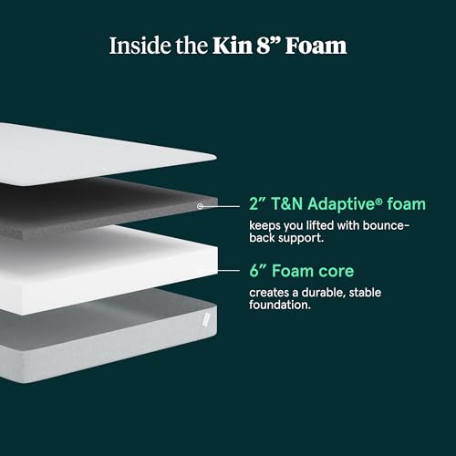 Kin By Tuft & Needle Firm 8" King Adaptive Foam Mattress in a Box, Cooling Pressure Relief, Balanced Support, 100 Night Trial, Fiberglass-Free, CertiPUR-US, 10-Year Limited Warranty