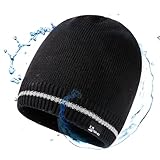 TOP-EX Gorro de lana de merino impermeable XXL para hombre, gorro de invierno para mujer, gorro de punto de forro polar, transpirable, gorro de esquí para exteriores, tx94609_Negro Reflectante, L