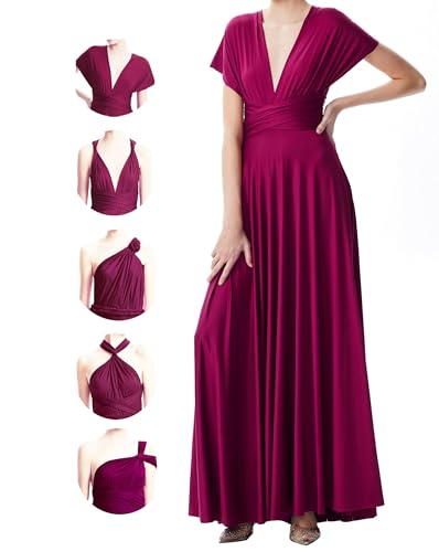 Unendlichkeitskleid für Damen, Brautjungfern, Hochzeitsgäste, Übergröße, Wickelkleid, lang, Maxi, wandelbar, vielseitig tragbar, Pflaume,...
