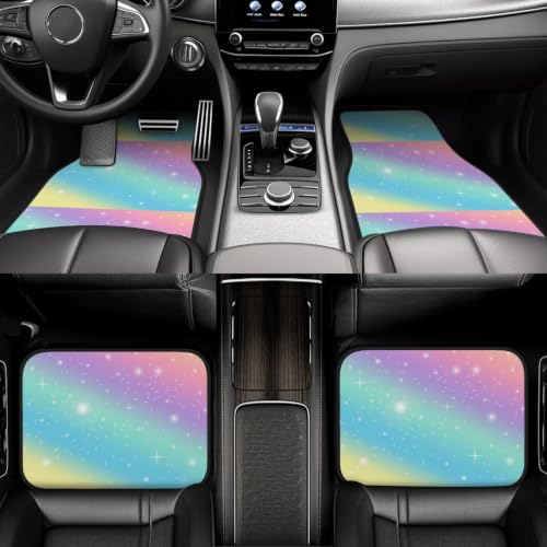 Juego de 4 alfombrillas para coche lavables con estampado de arcoíris pastel 6