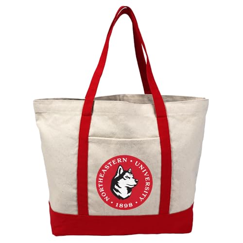 Campus Lab Northeastern University Primary Logo Canvas Tote Bag With External Pocket Reusable Shoulder Bag for Shopping Beach Red