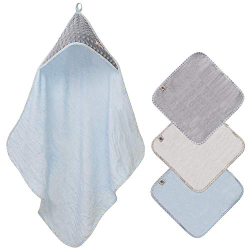 Image of BlueSnail Unisex Baby Hooded Towel and washcloths Set, Soft and Absorbent (Light Blue Set)