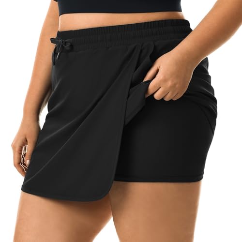 HOdo Plus Size Women's Tennis Skirt with Shorts Pockets Athletic Skorts Quick Dry Golf Active Skirts for Workout Sports 1X-5X2