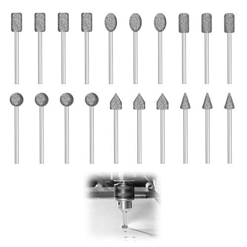 20 Stück Diamant Fräser Set, Diamant Frässtifte Schleifstifte Kompatibel pour Dremel, Polier und Zubehörset, 1/8 Zoll Schaft Diamantfräser, Rotationswerkzeug Kit für Gravieren, Keramik