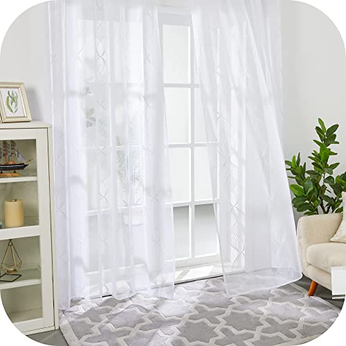 Amazon Brand - Umi 2 Stück Voile Vorhang Ösenvorhang Transparent Gardinen Wohnzimmer Vorhang Farbbandmuster Stickerei 290x140 cm Weiß - Image 7