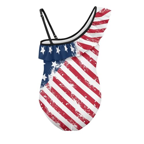 Girls' One Piece Swimsuits One Shoulder Ruffle Halter Beach Bathing Suits 3-14Y2