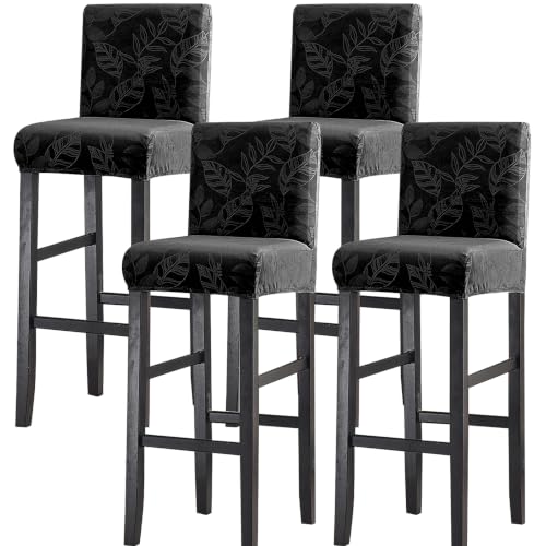 Image of FUANGUI Bar Stool Covers Set of 4, Stretch Bar Stool Seat Covers | Washable Removable Bar Chair Covers with Backs Slipcovers, Bar Chair Covers Square for Kitchen Dining Room Cafe