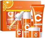 Face Ensemble de soins de la peau, 4 en 1 Vitamine C Taille de voyage Soins de toilette Produit avec nettoyant, toner, sérum, crème pour le visage, hydratant raffermissant anti-âge brillant, Saint Valentin de jour des femmes soins de peau cadeau pour les femmes fille