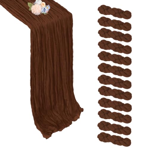 pepmily 12 Pack Brown Cheesecloth Table Runner 17 x 108 Inch
