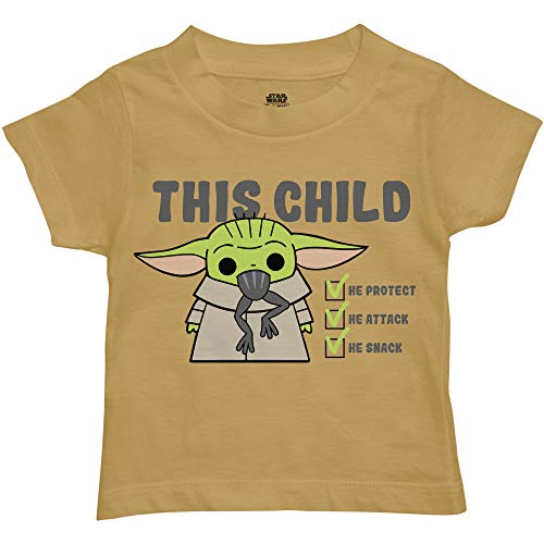 STAR WARS Boys Toddler T-Shirt Baby Yoda Boys Fashion Shirt - Darth Vader, C3PO, Baby Yoda & Storm Trooper (Tan, 3T)