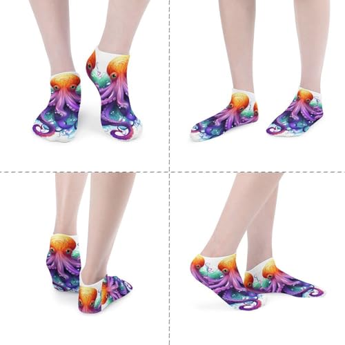 5 Pairs of Cotton Ankle Socks for Women Men Colorful Octopus Low Cut Socks for Running Hiking No Show Athletic Sock4