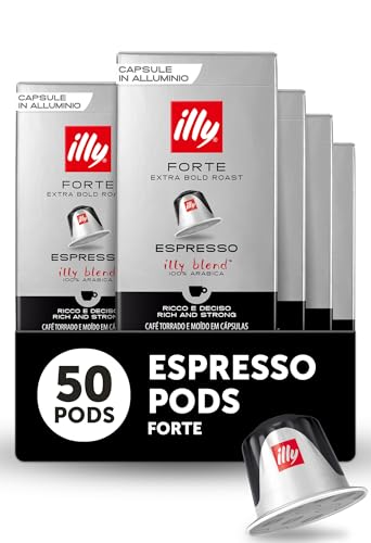 Image of illy Espresso Compatible Capsules, Coffee Pods for Nespresso Original Line Machine, Forte Dark Roast, 100% Arabica, Premium Italian Coffee, Single Serve, 10 Count, 5 Pack | Coffee Pods for Espresso Original Line, Compatible Capsules, 100% Arabica, Premium Italian Coffee