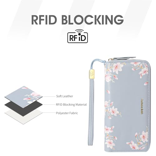 Image of Pomelo Best Wristlet Women Wallet Floral RFID Clutch Purse | Vegan Leather, Multi Credit Card, Large Capacity Zip Around Long Travel Wallets with Coin and Phone Pocket for Ladies