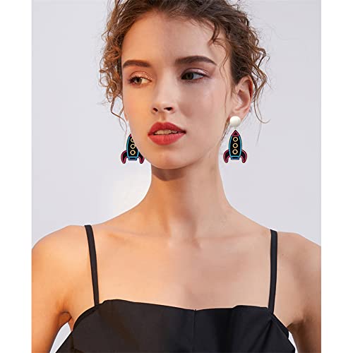 ANXIN Unique Handmade Cartoon Black Embossed Print Rocket Planet Earrings Chic Lightweight Creative Acrylic Drop Dangle Earrings For Women Jewelry Gifts4