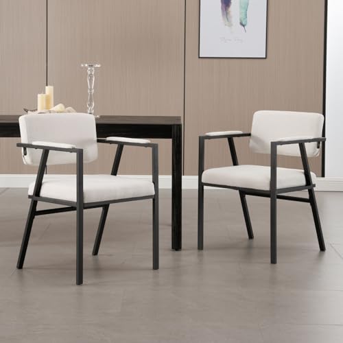 Wahson Juego de 2 Sillas de Comedor Lino Modernas Sillas de Cocina con Reposabrazos,Sillas de Salón Sencillos con Patas Negras para Hogar/Restaurante,Beige