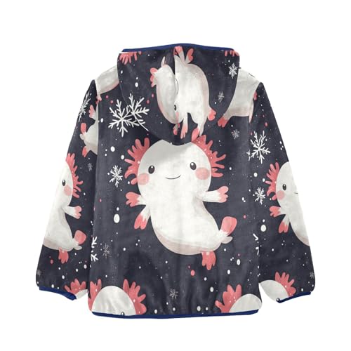 Cute Axolotl Snowflake Pattern Toddler Fleece Jacket Girl Boys Hooded Fleece Jacket Coat Warm Outwear Zip-up 3-10T2