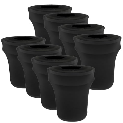 Image of BSTKEY 32 Gallon Stretch Spandex Trash Can Cover, 8 Pack Outdoor Fitted Waste Container Cover Round Garbage Can Covers for Wedding Party Fundraiser Decor, Without Trash Can (Black)