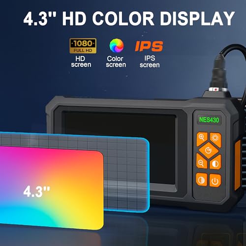 Image of 49.2 Feet Inspection Endoscope Camera with Light, 1080P HD Borescope Camera with Light, 4.3 inch IPS Screen, IP67 Waterproof Sewer Borescope, 49.2Ft Semi-Rigid Cord Drain Pipe Endoscope Cool Gadgets Tool
