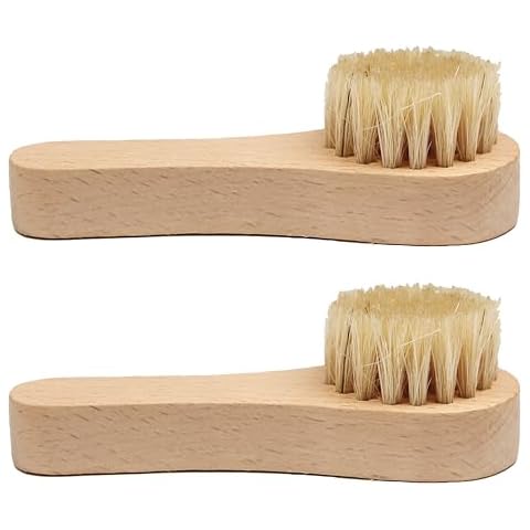 2 Pack 4" Small Shoe Brushes Wood Handle with Real Boar Bristle Cleaning Shoes Cover