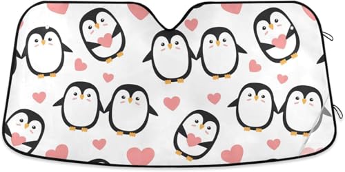 車用サンシェード ペンギン ハート 車窓日よけ ナポレックス 吸盤2個付 遮光断熱 紫外線対策 UVカット 簡単取り付け カー用品 便利グッズ L