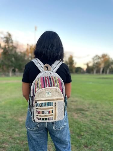 Small-Hemp-Backpack-Traveling-Backpack-Cotton-Stripe-Nepali-Backpack-Himalayan-Backpack-Small-13-x-11-x-5-Bag