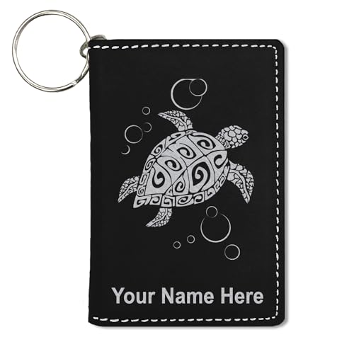LaserGram ID Holder Wallet, Hawaiian Sea Turtle, Personalized Engraving Included (Black with Silver)