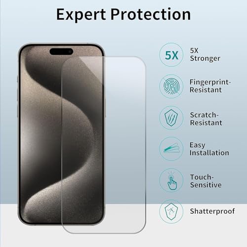 Image of AIBEX Tempered Glass for Apple iPhone 15 / Apple iPhone 16 | 9H Hardness | Anti-Glare & Anti-Fingerprint | Water Resistant | Edge-to-Edge Full Screen Protector | Bubble-Free Installation